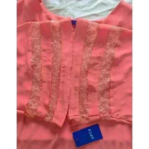 NWT Apt. 9 V-neck Peachy Pink Coral Sheer Lace Bell 3/4 Sleeve Blouse XXL - Picture 3 of 10